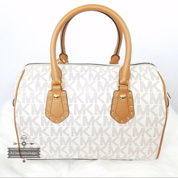 NWT Michael Kors Aria Medium Satchel Vanilla Acorn - Picture 6 of 8